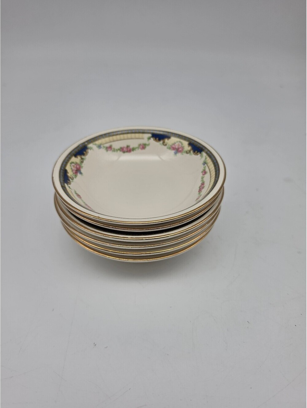 Set of 6 Nautilus Floral Ceramic Dessert Bowls with Gold Trim L36 N8